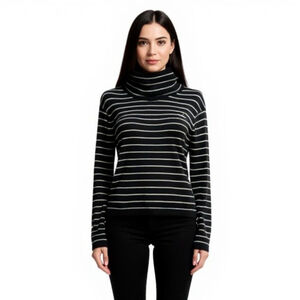 AllSaints Marty Rollneck Black Striped Sweater - Small